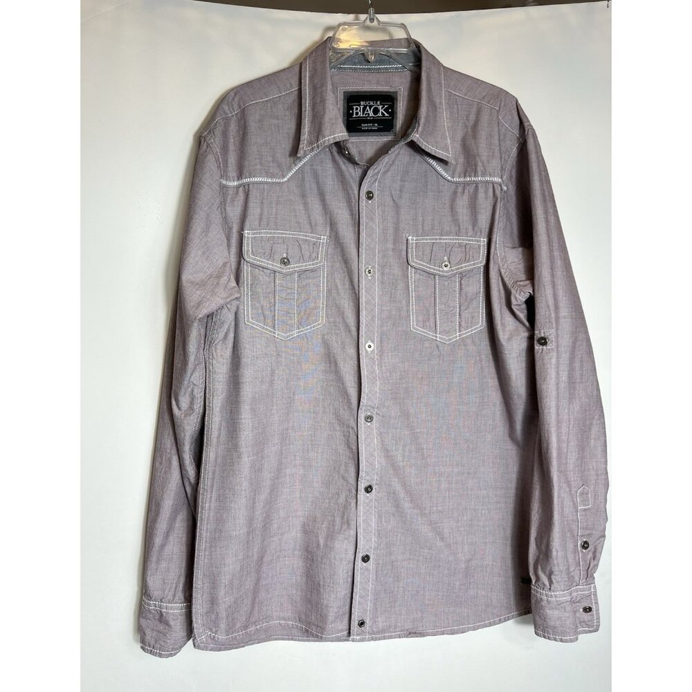 Buckle Black Brand Long Sleeve Button Up‎  Sleeve Shirt Mens Size Slim XL